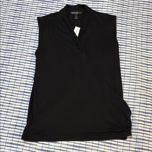 Banana Republic Black Sleeveless Wrap Blouse with Mandarin Collar